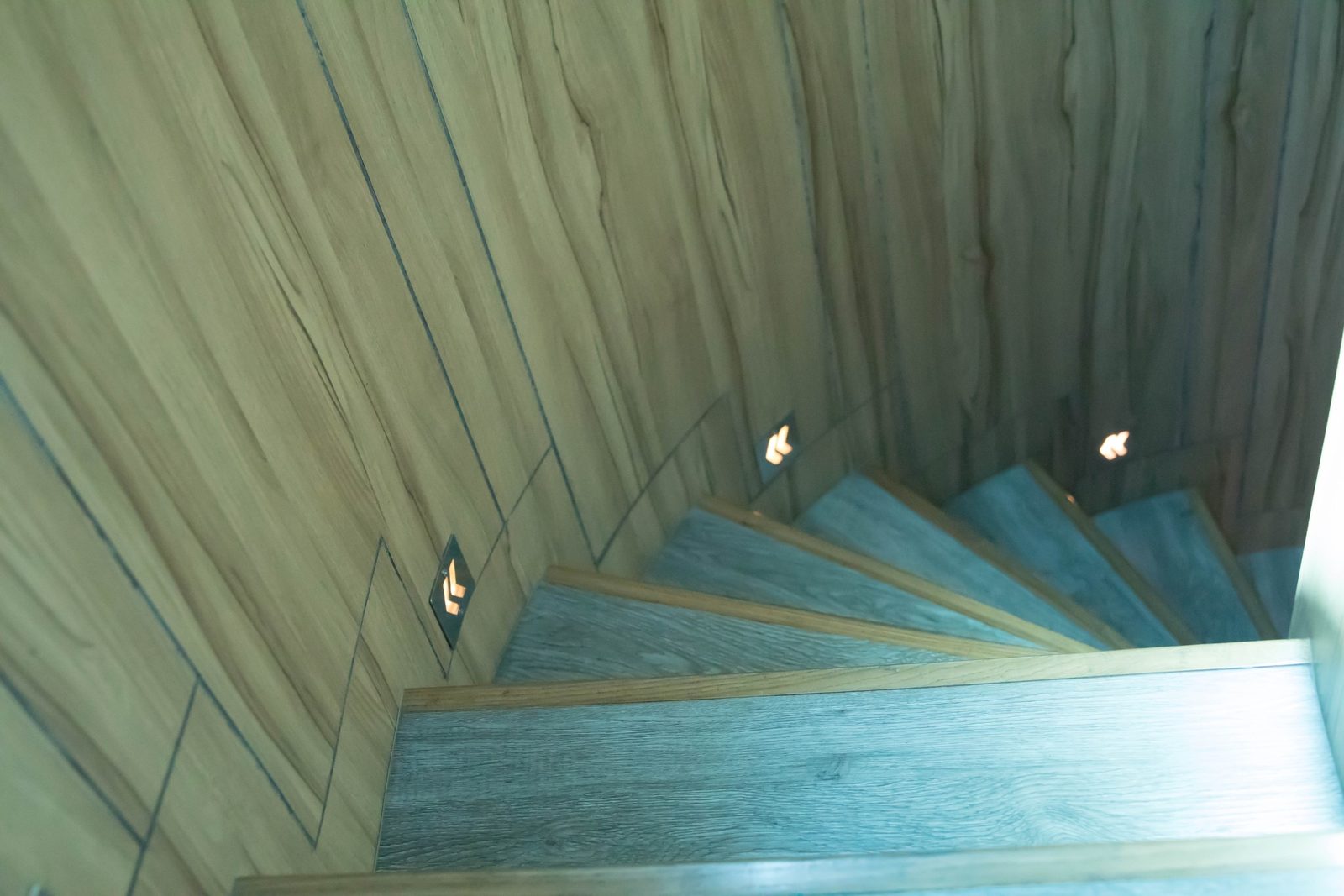 Interior stairway between yacht levels