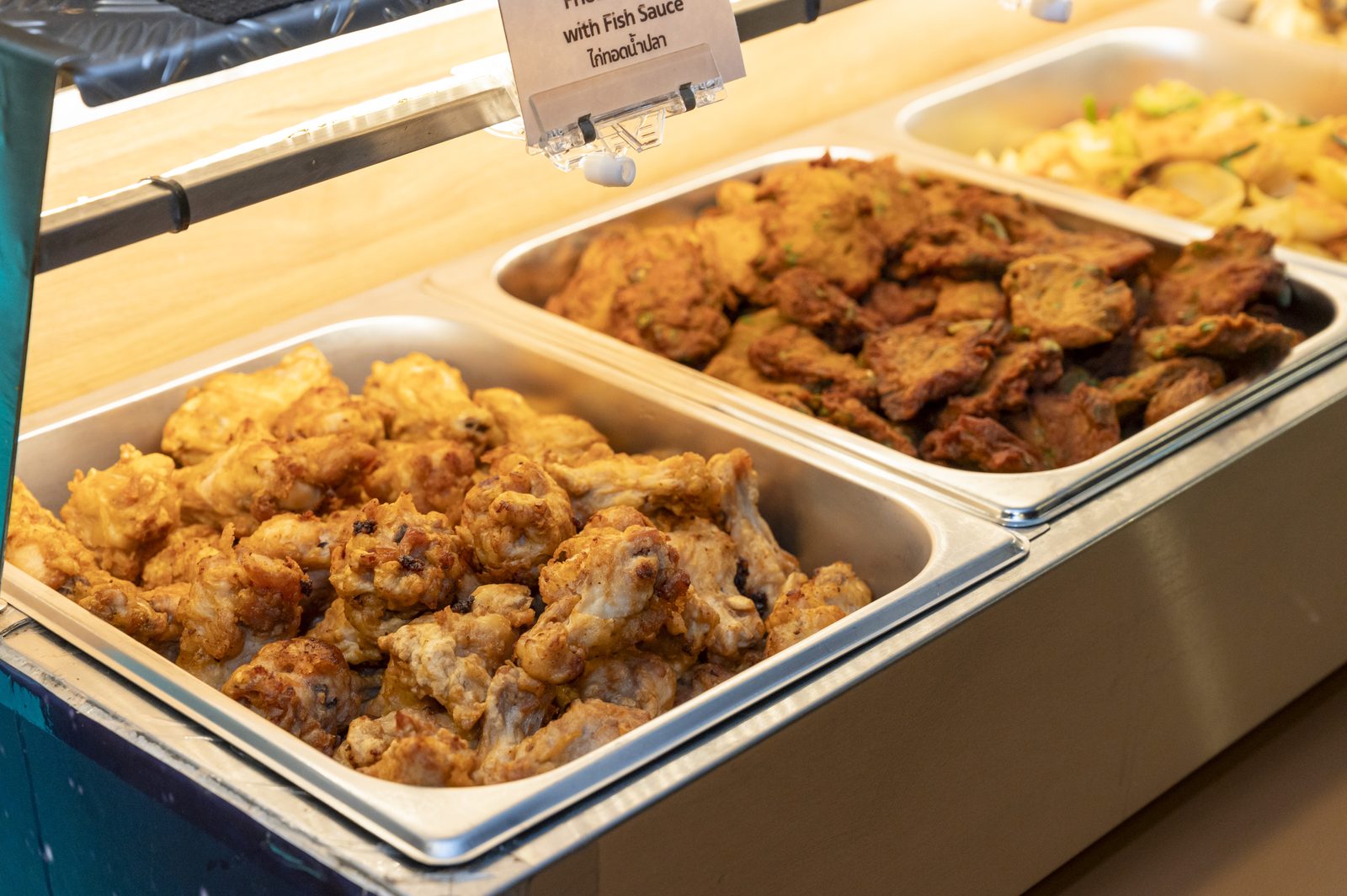 Hot dishes in the onboard buffet