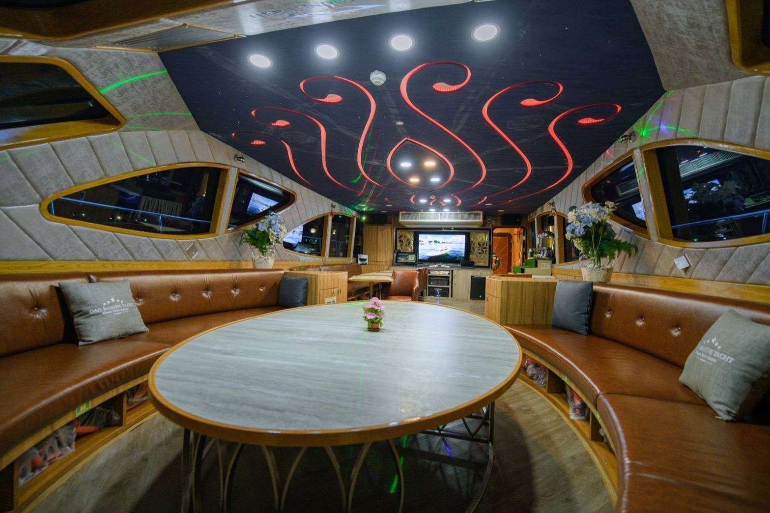 Spacious air-conditioned cabin prepared for a corporate event