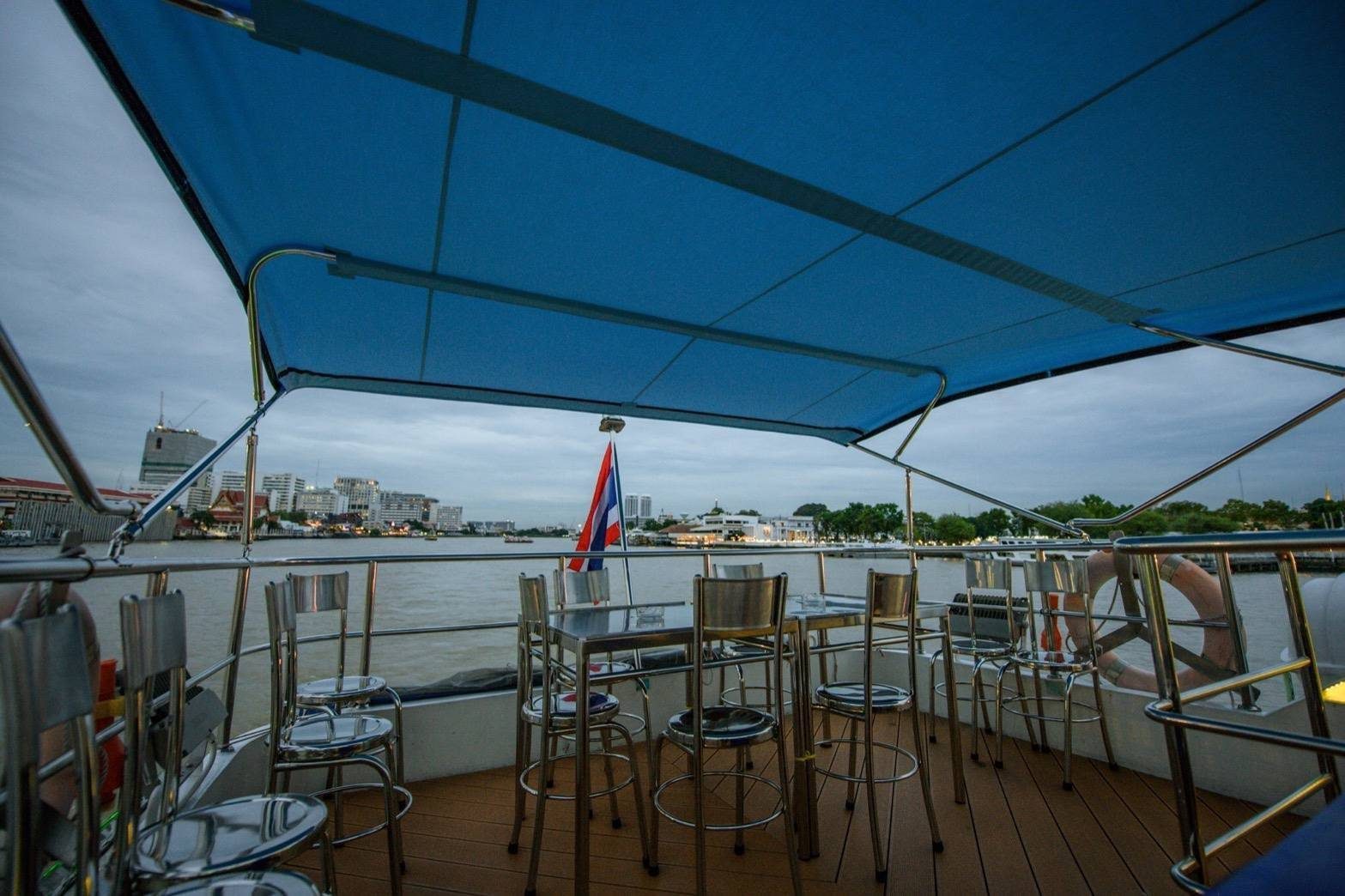 Open-air upper deck with river views